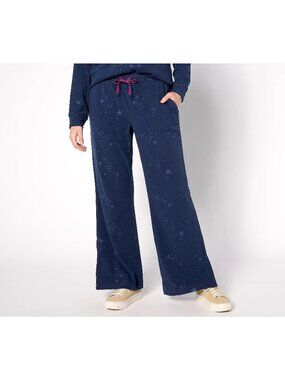 AnyBody Pants Size Medium Lounge Star Fleece Stright Leg Pants Deep Navy Blue